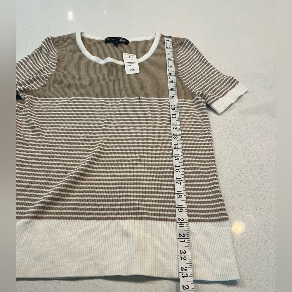 NEW 364 Brooks Brothers Tan/Camel & White Striped S S Pull Over Sweater- Large - Picture 5 of 7